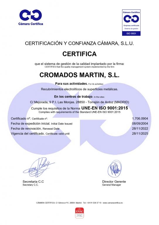 Certificado ISO 9001:2015 y Política de Calidad